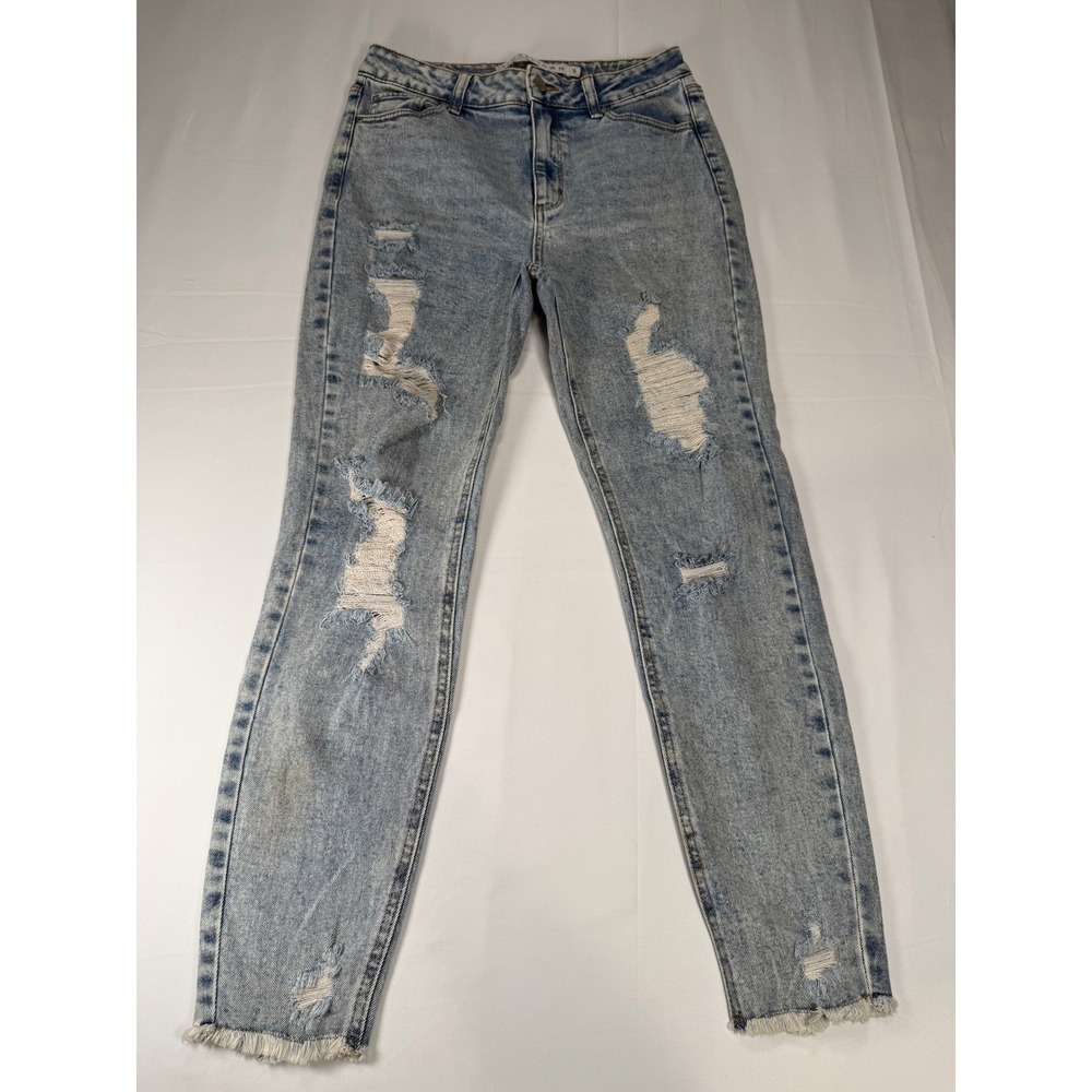 TINSEL TOWN Womens Size 9 Light Wash Ripped Distressed Frayed Hem Skinny Jeans